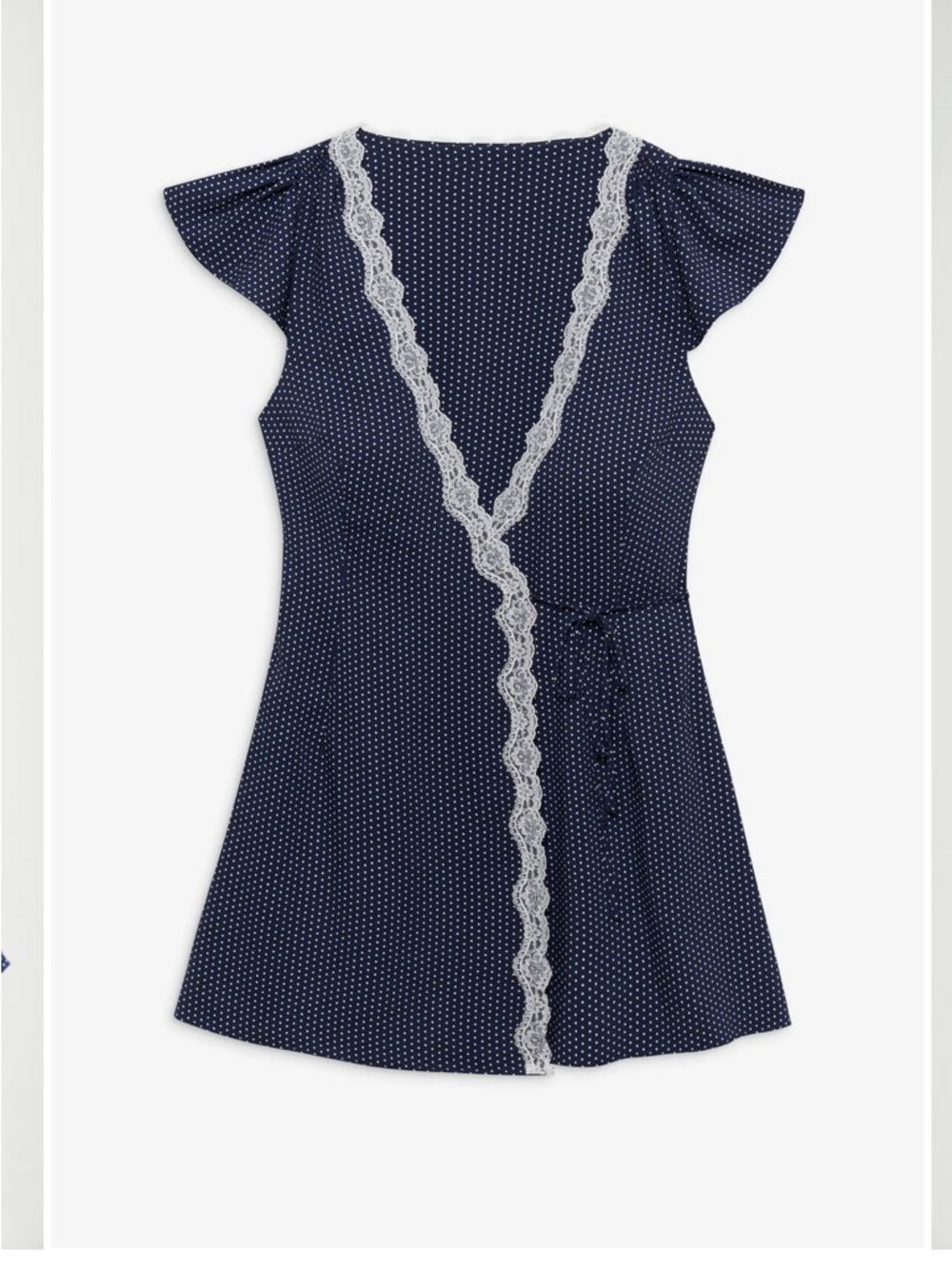 Frankie's Bikinis Navy and White Polka Dot Top with Lace Trim
